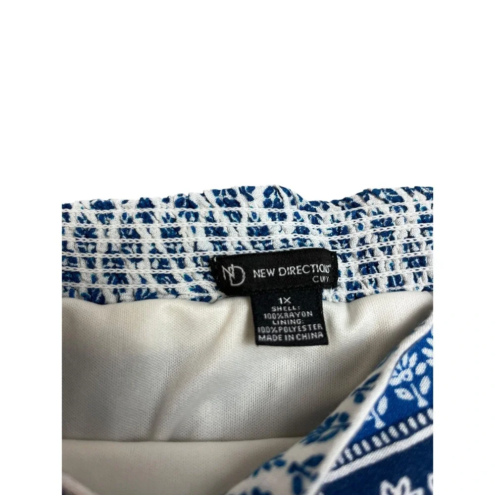 New Directions Blue White Tile Print Handkerchief Maxi Skirt 1X‎ Peasant Boho